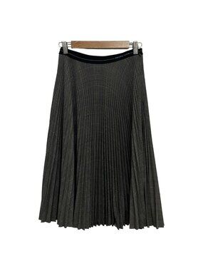 Prada Long Skirt Gray Multi Pleats Plaid Pattern Skirt